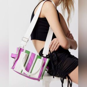 NWT Mini  Stripe tote bag with Removable strap
